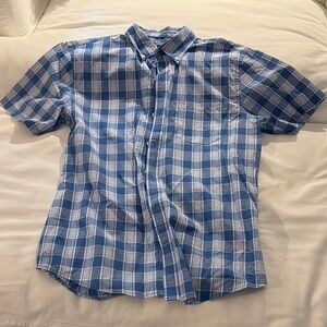 Izod Blue and White Plaid Men's Short Sleeve Button Down Shirt Size Large